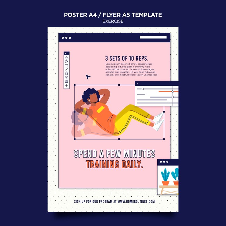 Ücretsiz PSD exercice at home flyer template