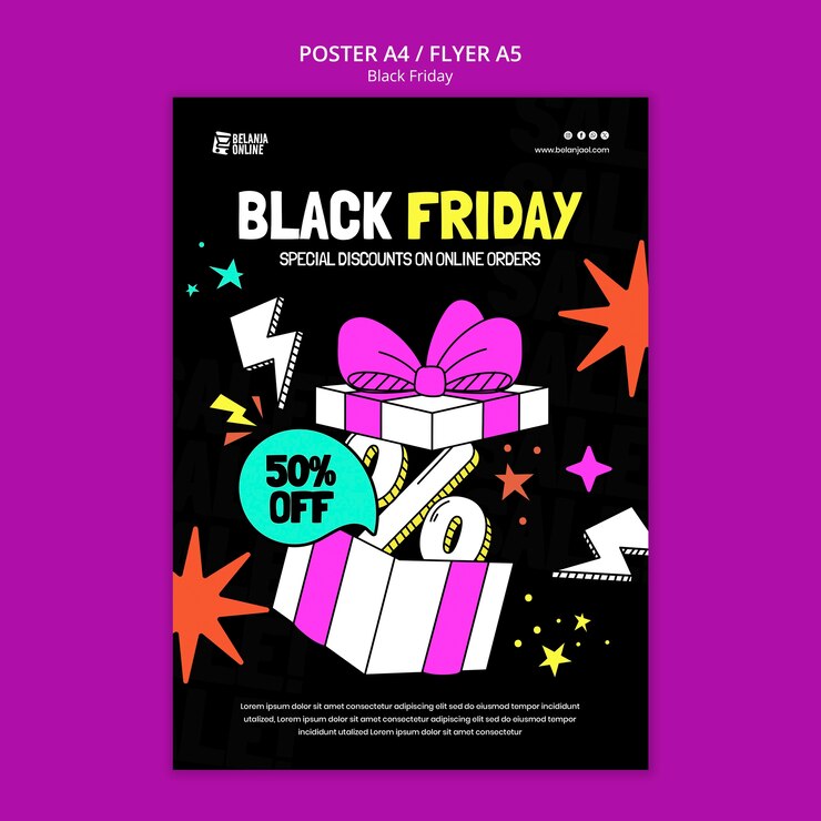 Ücretsiz PSD flat design black friday sale poster template