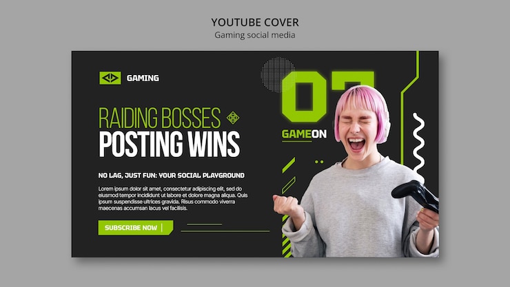 Ücretsiz PSD flat design gaming social media youtube cover