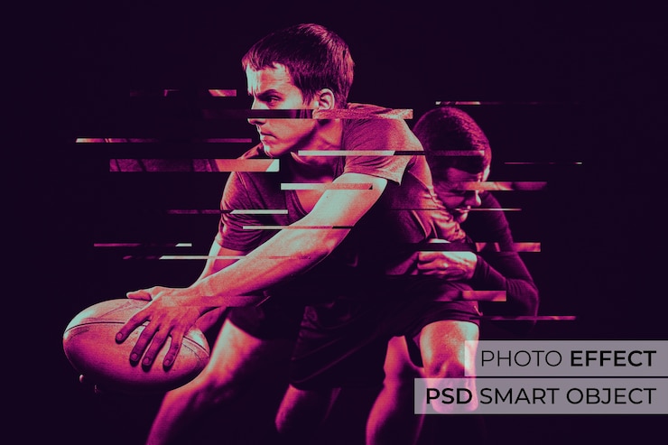 Ücretsiz PSD glitch çift tonlu fotoğraf efekti