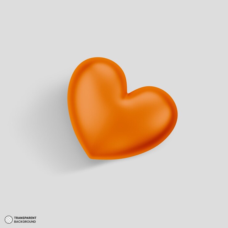 Ücretsiz PSD glossy orange heart icon 3d render illustration