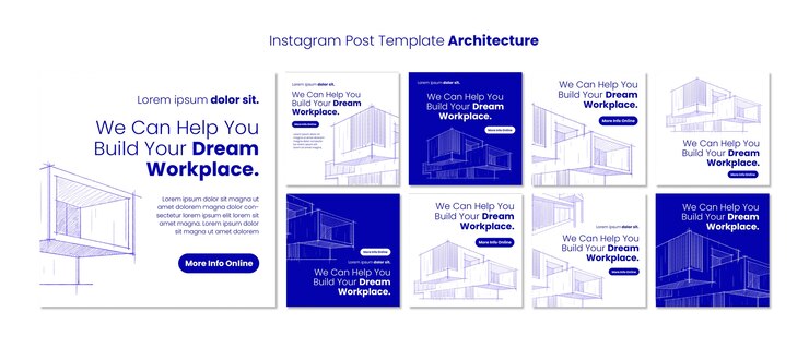 Ücretsiz PSD hand drawn architecture project instagram posts