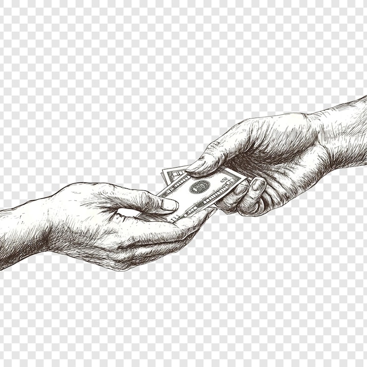 Ücretsiz PSD hand to hand transaction a detailed sketch of money exchange