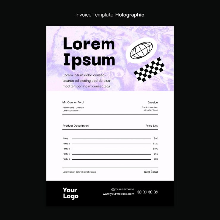 Ücretsiz PSD holografik efekt fatura şablonu