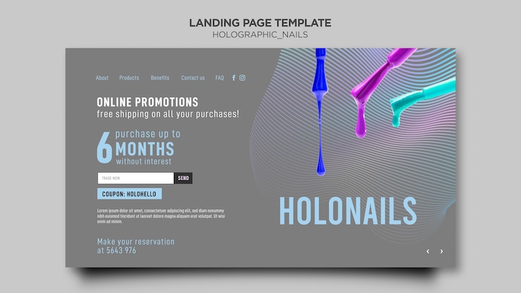Ücretsiz PSD holographic nails landing page template