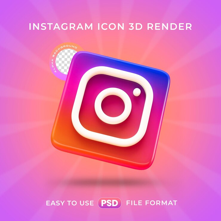 Ücretsiz PSD instagram logo simge i̇zole 3d render i̇llüstrasyon