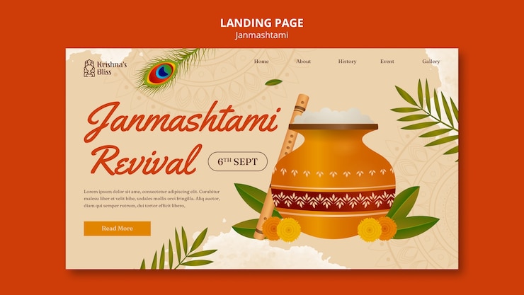 Ücretsiz PSD janmashtami kutlaması için açılış sayfası şablonu