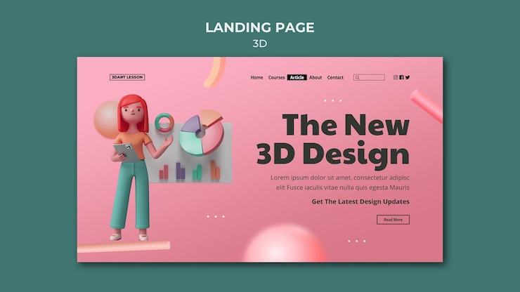 Ücretsiz PSD kadın figürlü 3d design temalı açılış sayfası şablonu