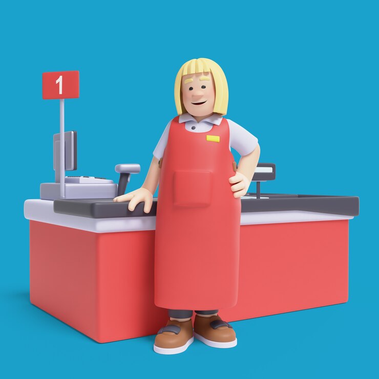 Ücretsiz PSD kadın kasiyerin 3d render’ı
