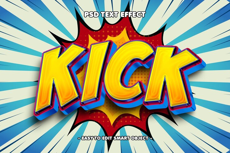 Ücretsiz PSD kick comic style editable text effect
