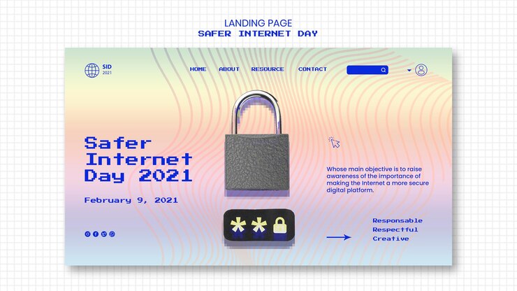 Ücretsiz PSD landing page for internet safer day awareness