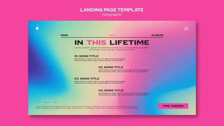 Ücretsiz PSD landing page holographic design template
