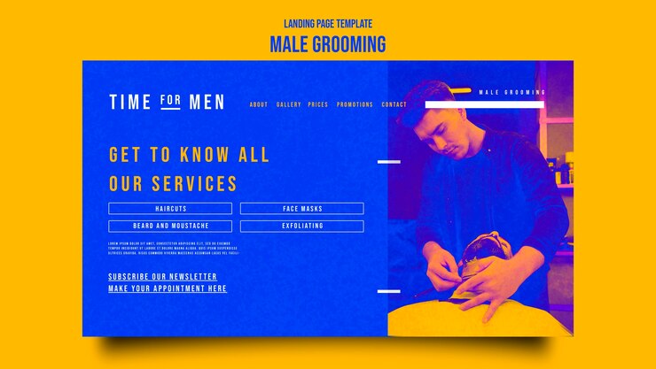 Ücretsiz PSD landing page template for male self-care and grooming
