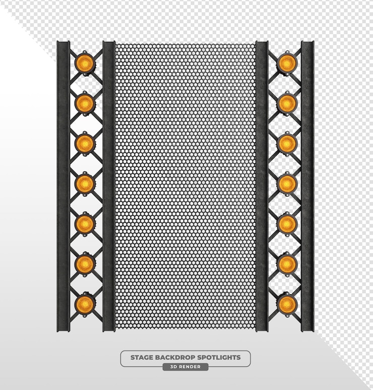 Ücretsiz PSD lighting wall with side par spotlights and mesh center 3d render