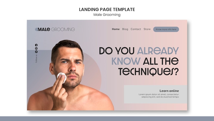 Ücretsiz PSD male grooming landing page template