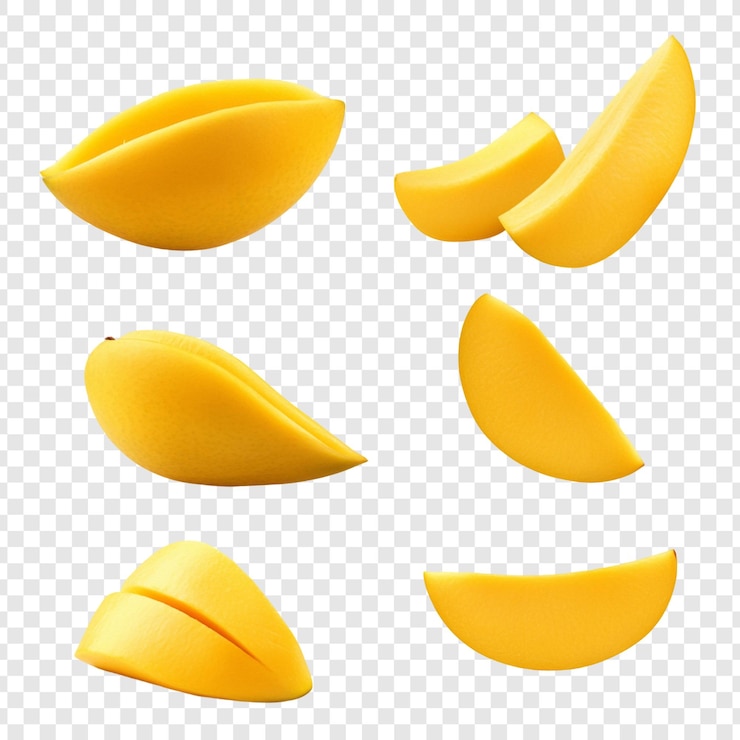 Ücretsiz PSD mango delight a collection of ripe juicy mangoes in various slices and shapes