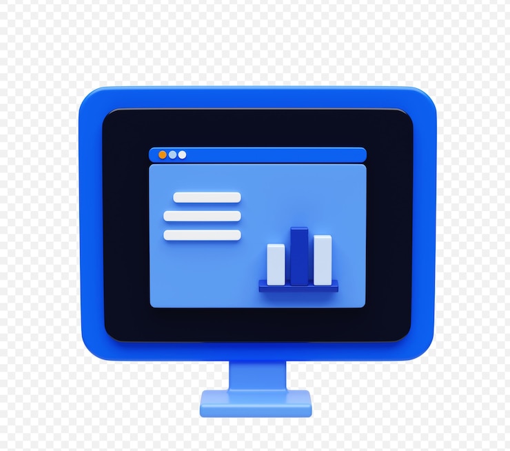 Ücretsiz PSD monitor screen with bar chart icon 3d illustration