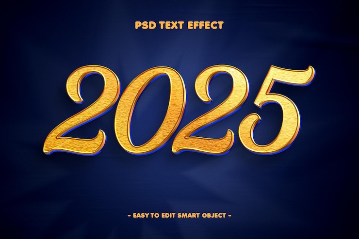Ücretsiz PSD new year 2025 golden editable text effect