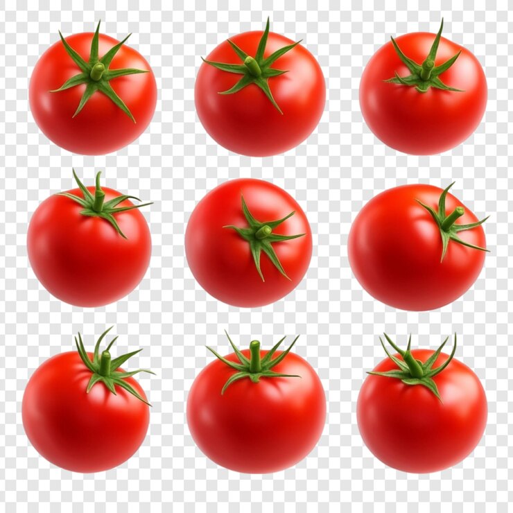 Ücretsiz PSD nine red tomatoes collection a vibrant display of fresh ripe tomatoes perfect for culinary creations and designs