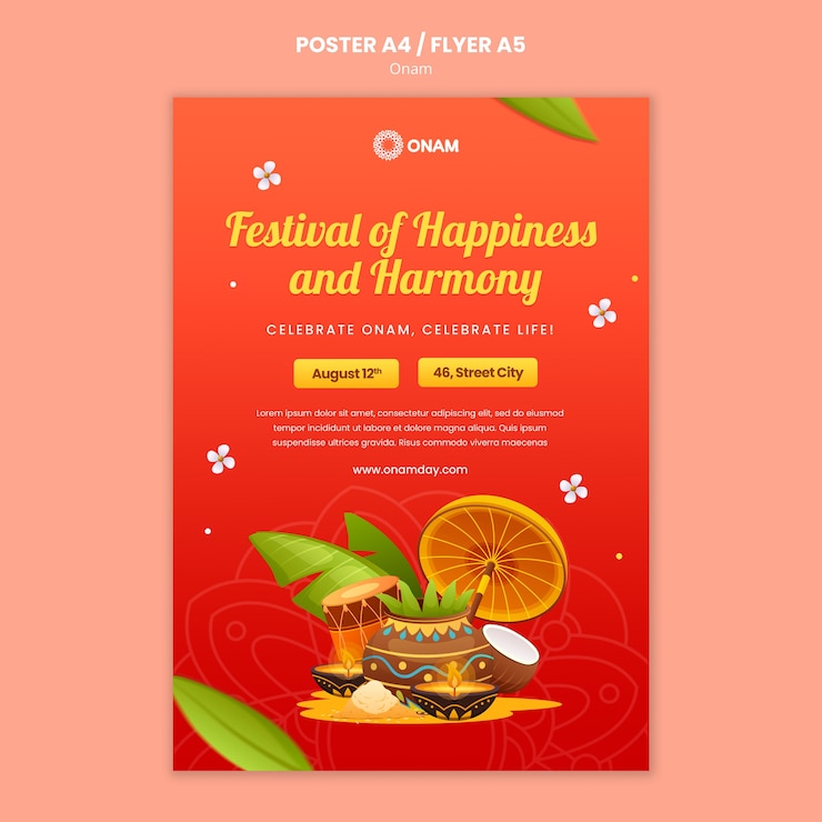 Ücretsiz PSD onam festivali kutlaması için dikey poster şablonu