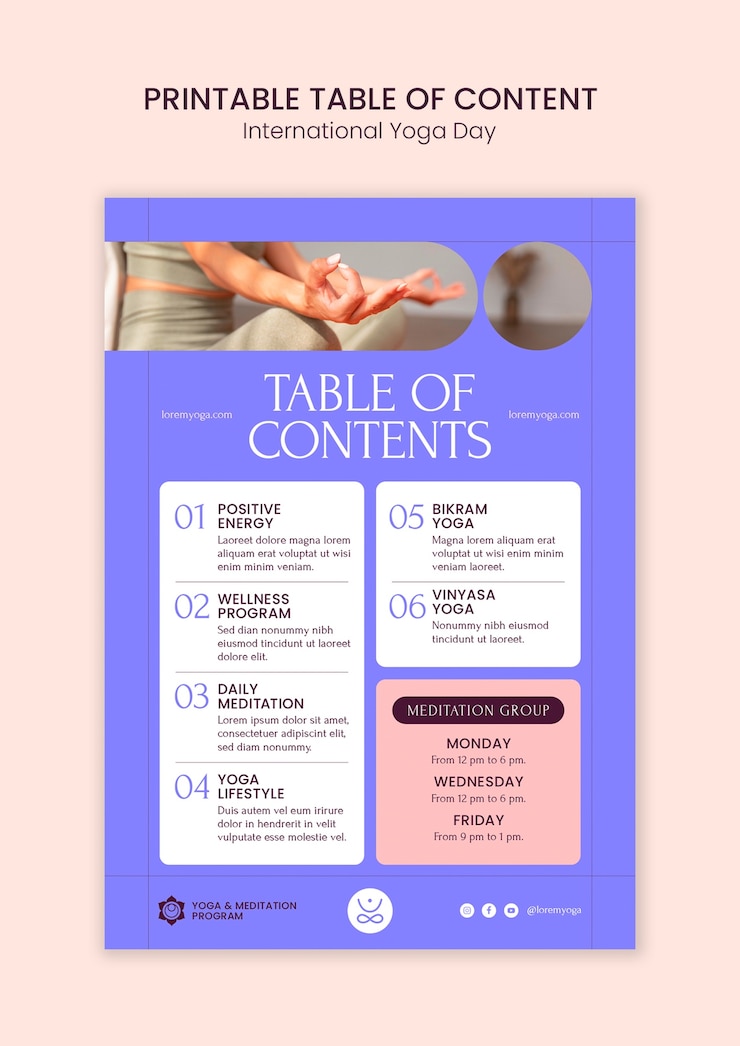 Ücretsiz PSD printable table of contents for international yoga day