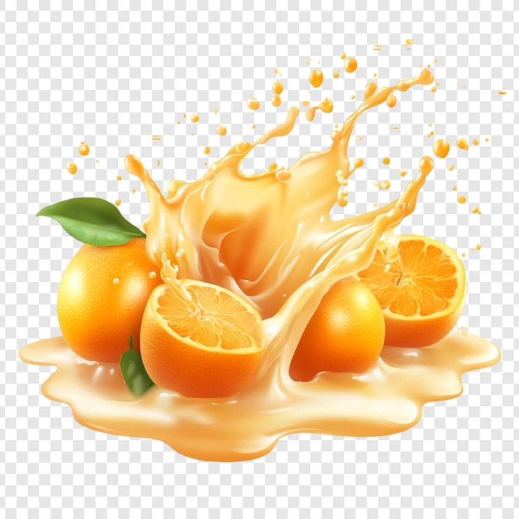 Ücretsiz PSD refreshing orange juice splash a burst of citrus delight