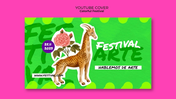 Ücretsiz PSD renkli sanat festivali youtube kapak şablonu