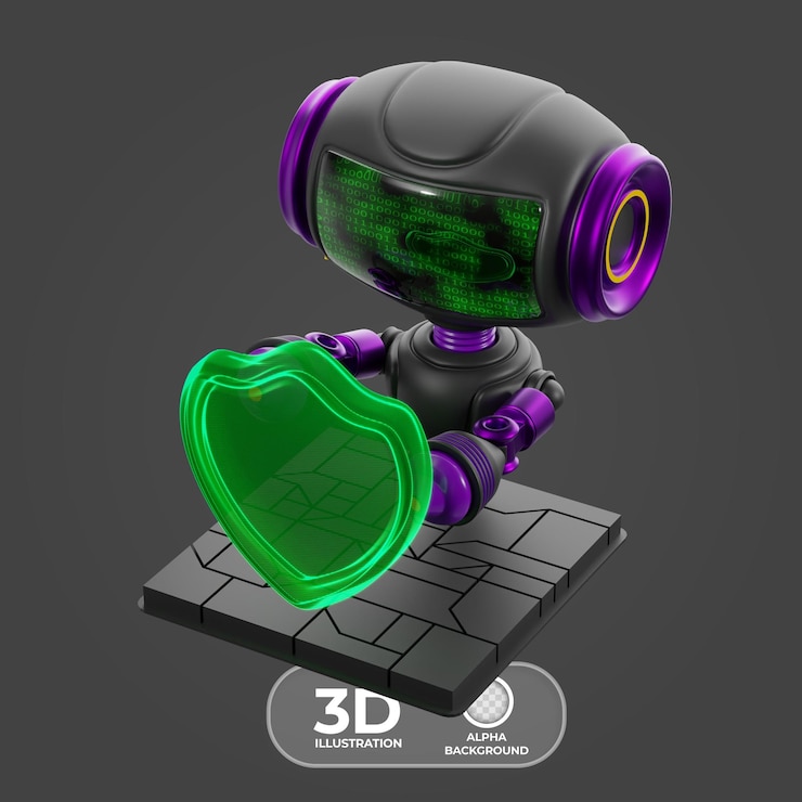 Ücretsiz PSD robot protecting digital security 3d illustration
