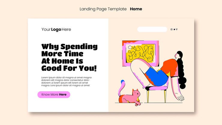 Ücretsiz PSD staying at home landing page template