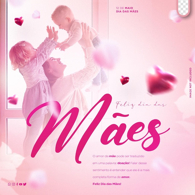 template social media happy mothers day mothers campaign in brazil in portuguese dia das maes