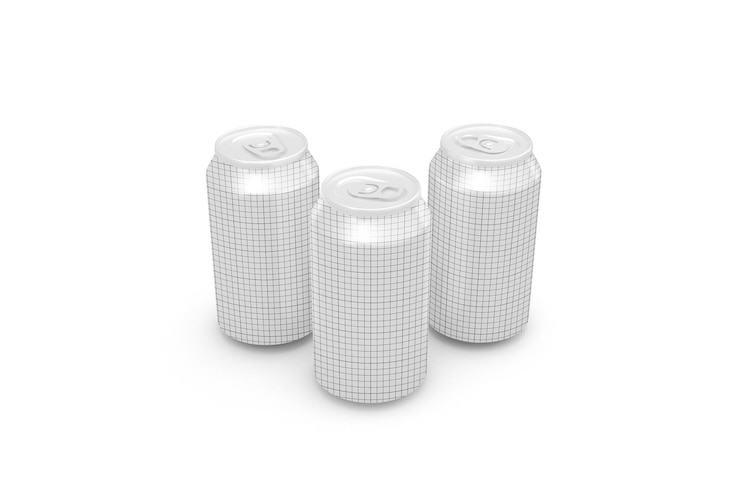 Ücretsiz PSD three white soda cans on a white background mockup