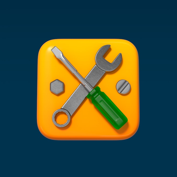 Ücretsiz PSD tools icon with wrench and screwdriver, repair and service symbol