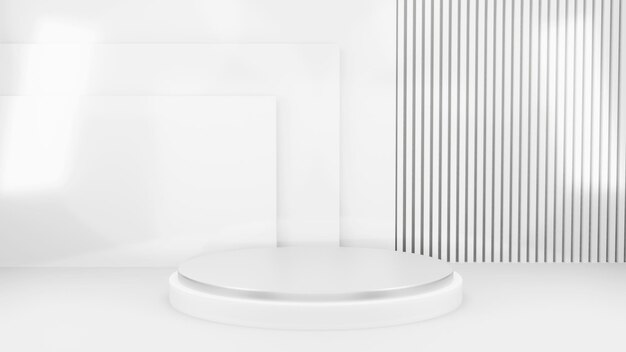 Ürün sunumu için soyut beyaz kompozisyonda podyum 3D render 3D illüstrasyon