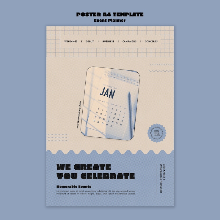 Ücretsiz PSD vertical poster template for event planner