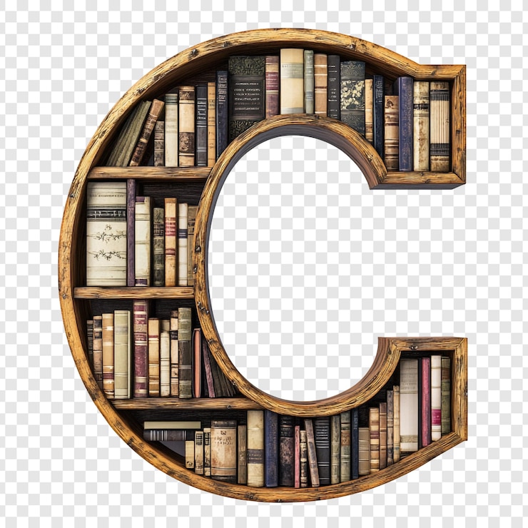 Ücretsiz PSD vintage bookshelf letter c a curated collection of literary treasures