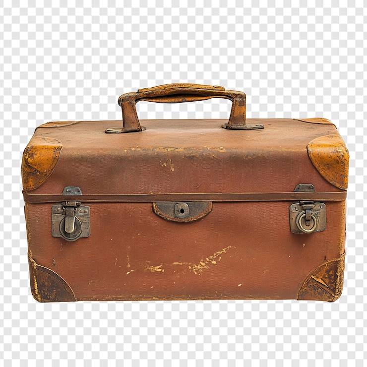 Ücretsiz PSD vintage brown leather suitcase a relic of bygone journeys