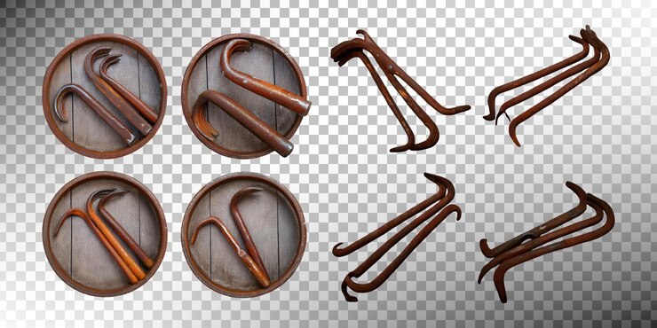 Ücretsiz PSD vintage rusty tools on wooden background