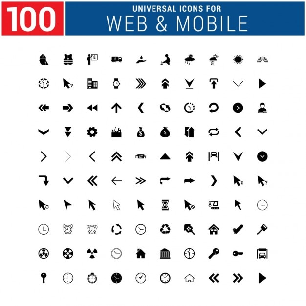 Ücretsiz Vektör 100 web ikon paketi