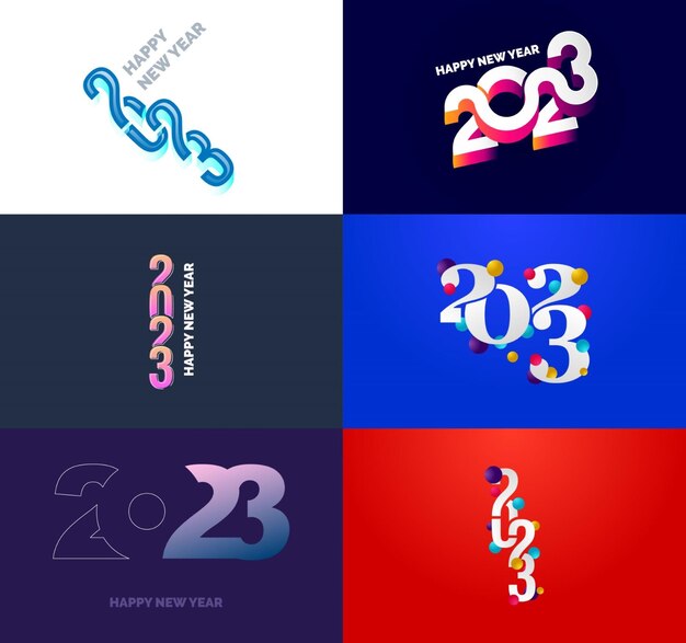 2023 Mutlu Yeni Yıllar logo metin tasarımı büyük seti 2023 sayı tasarım şablonu Vektör Yeni Yıl İllüstrasyonu