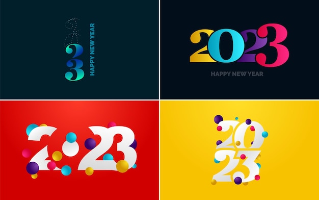2023 Mutlu Yıllar logo metin tasarımı büyük seti 2023 sayı tasarım şablonu 2023 Mutlu Yıllar sembolleri koleksiyonu Yeni Yıl vektör illüstrasyonu