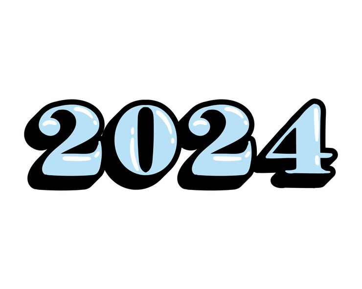 Ücretsiz Vektör 2024 sayı parlak izole illüstrasyon stili