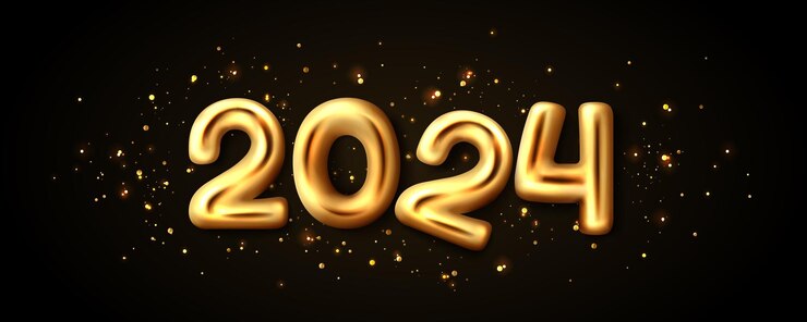 Ücretsiz Vektör 2024 year gold 3d chrome letter glitter design
