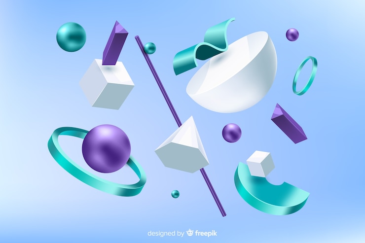 Ücretsiz Vektör 3b efektli, karşı yer çekimli geometrik şekiller