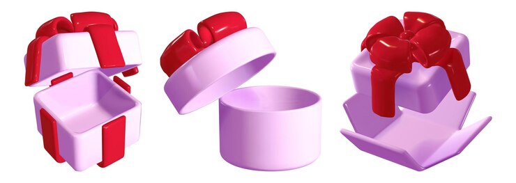 Ücretsiz Vektör 3d pembe açık hediye kutuları seti