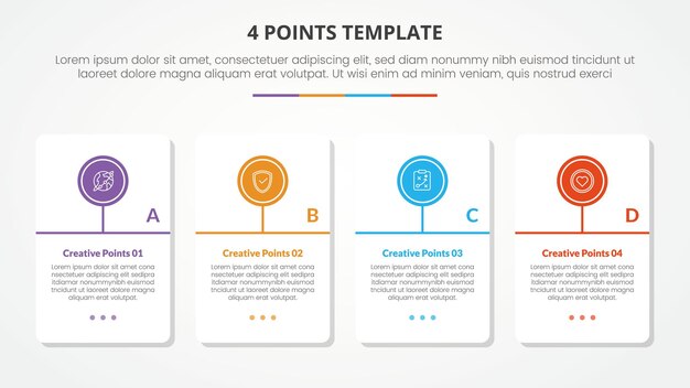 4 points stage list template infographic concept for slide presentation with big table container with circle line timeline model with flat style