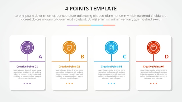 4 points stage list template infographic concept for slide presentation with big table container with circle line timeline model with flat style