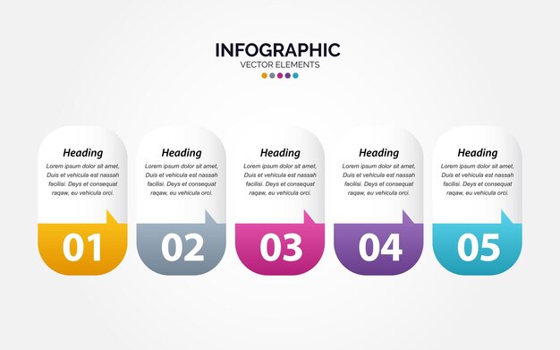 5 seçenekli veya adımlı Yatay İş İnfografik şablonu