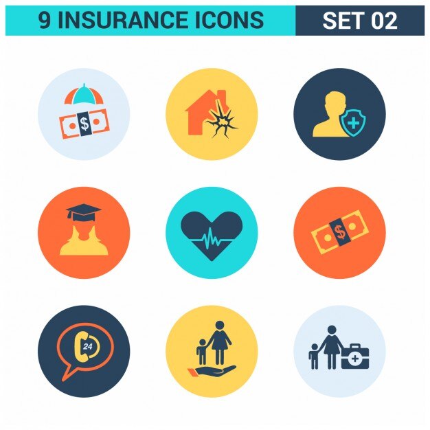 Ücretsiz Vektör 9 insurance icons set
