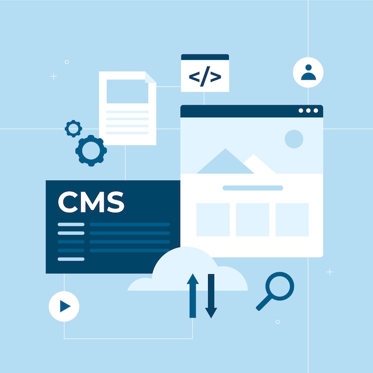 Ücretsiz Vektör açık uygulamalarla düz tasarım cms konsepti