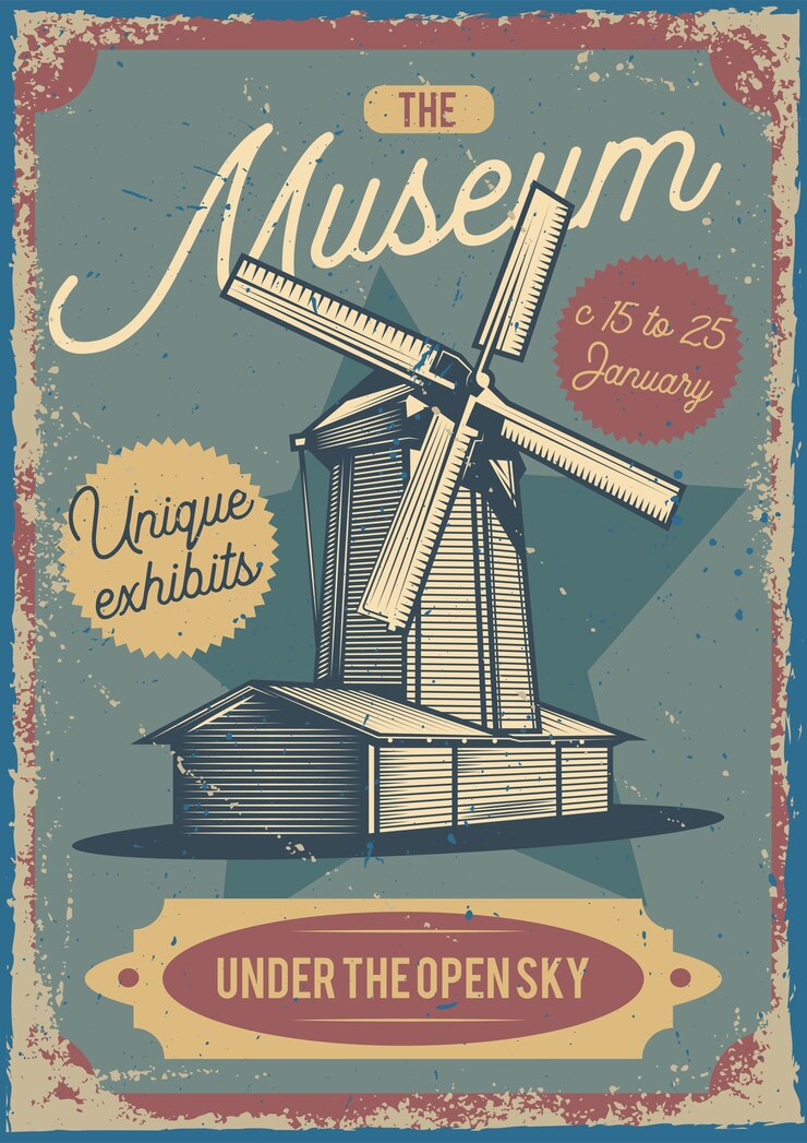 Ücretsiz Vektör advertising poster design with illustration of a mill